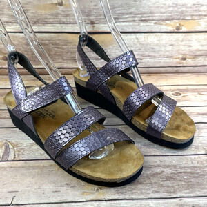 Naot Womens Metallic Purple Dot Strappy Wedge Sandals Comfort 8.5/39